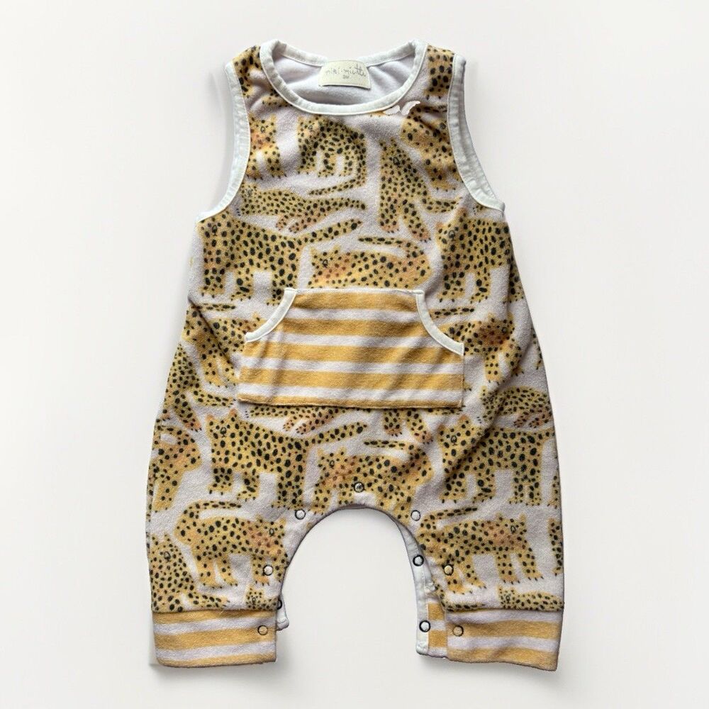 Miki Miette Sz 3 6 M Drew Romper Cheetah Print Baby Terry Cloth